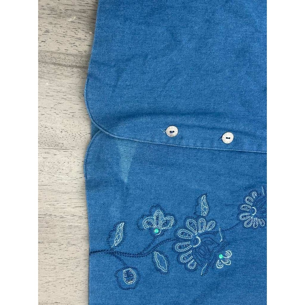 Alfred Dunner Petite 16P Denim Shirt Blue Floral Embroidered Vintage Button Down - Picture 10 of 10